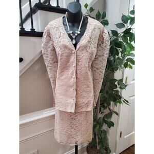 David Rose Beige Mother Of The Bride Lace Skirt & Button Down Shirt 2 Pc Set 22W